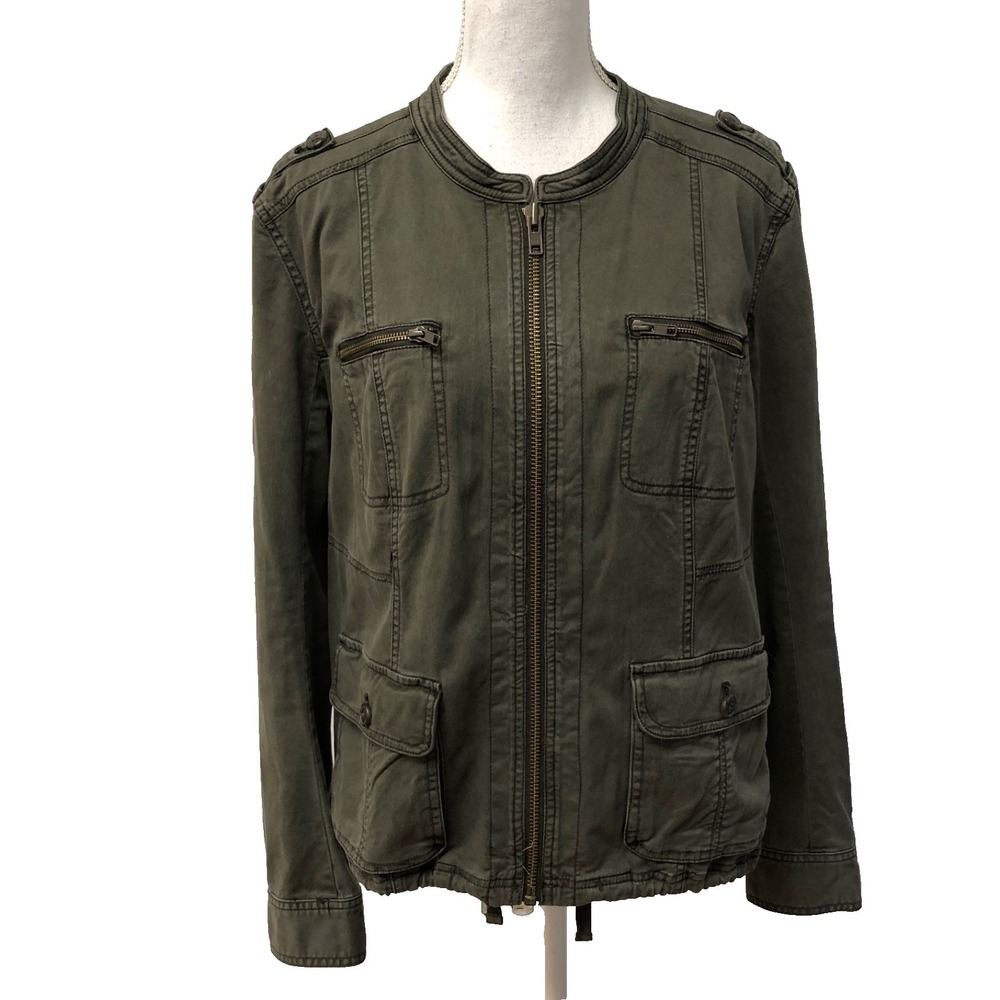 Halogen Utility Military Jacket Womens Large Green Full Zip Gorpcore Lightweight